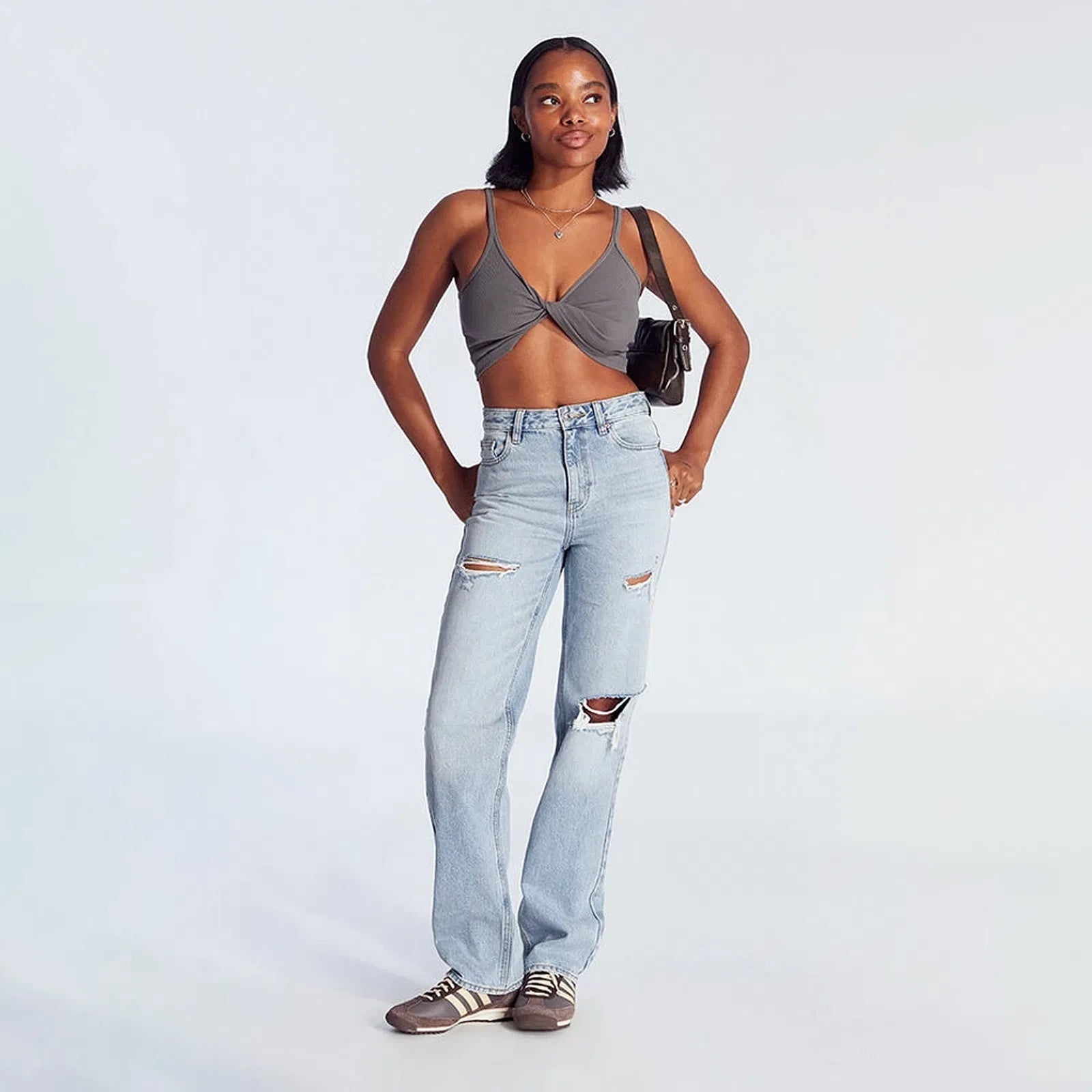High Waist Ripped Straight Leg Jeans For Women.