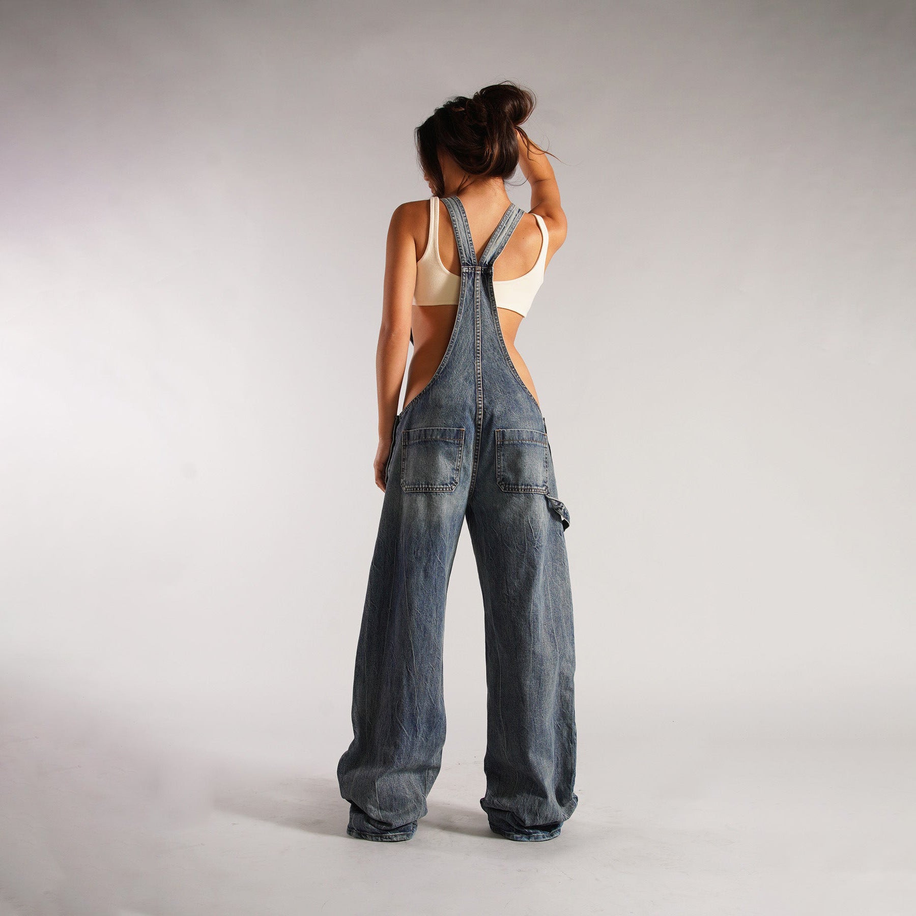 Y2K Zipper Denim Overalls With Pockets Fashion Loose.