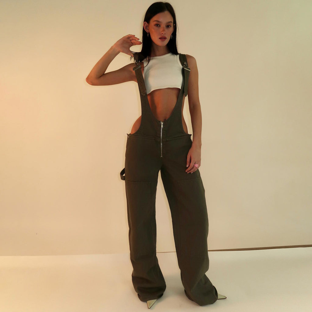 Y2K Zipper Denim Overalls With Pockets Fashion Loose.