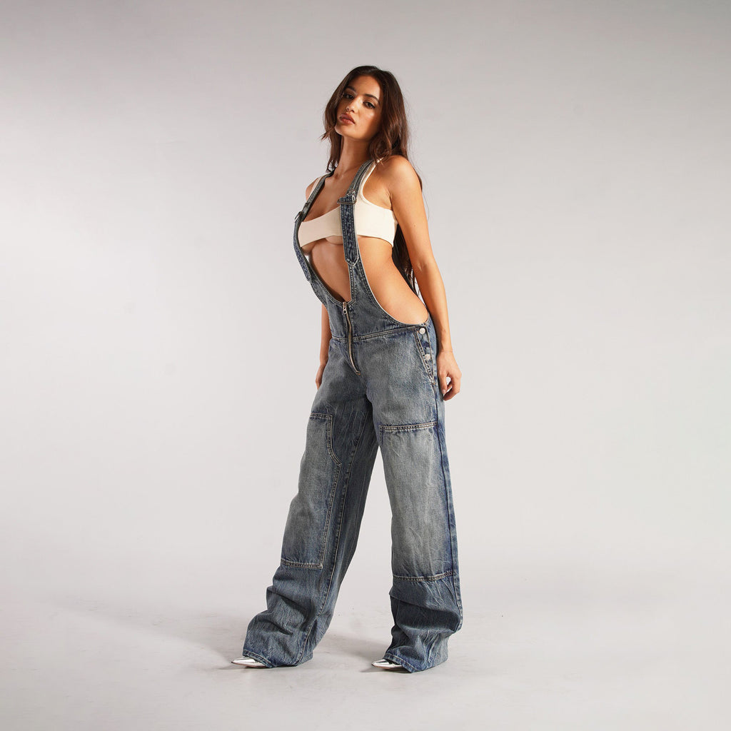Y2K Zipper Denim Overalls With Pockets Fashion Loose.