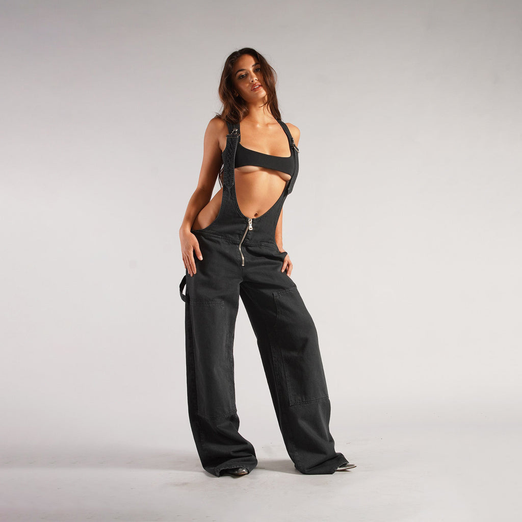 Y2K Zipper Denim Overalls With Pockets Fashion Loose.