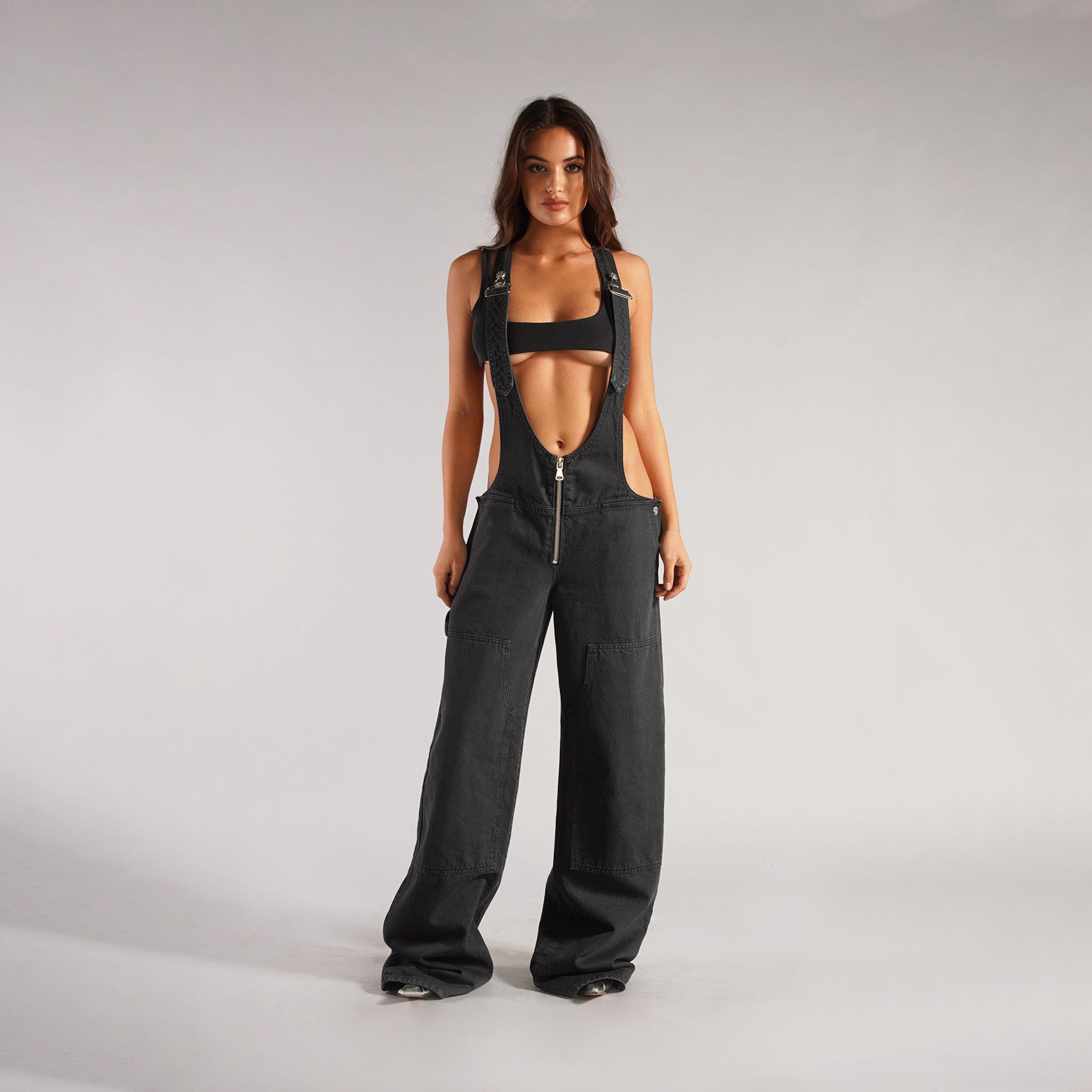 Y2K Zipper Denim Overalls With Pockets Fashion Loose.