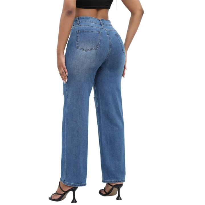 elegant ripped wide-leg jeans women.